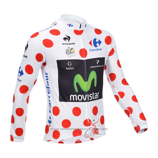 2013 Maillot Cyclisme Movistar Lider Blanc et Rouge Manches Longues et Cuissard